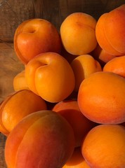 Delicious fresh apricots on the table macro