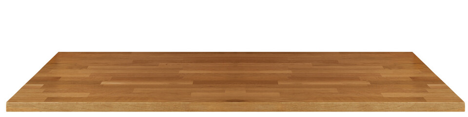 Perspective view of empty massive wood or wooden table top isolated on white background including clipping path