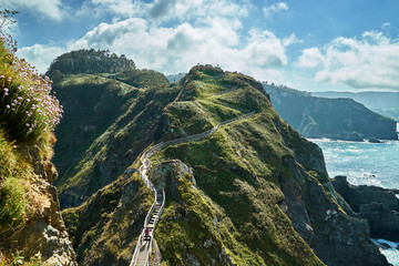 Fuciño do Porco hiking tour, runs between cliffs on wooden walkways, very touristy , O Vicedo,...