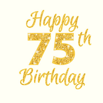 Happy birthday 75th glitter greeting card. Clipart image isolated on white background