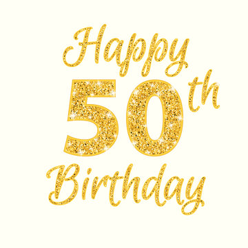 Happy birthday 50th glitter greeting card. Clipart image isolated on white background