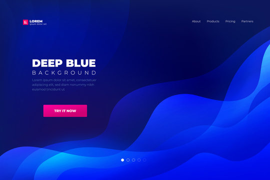 Blue abstract background. Landing Page Website Template Abstract liquid trendy shapes. Minimal background. Modern futuristic design for background or wallpaper.