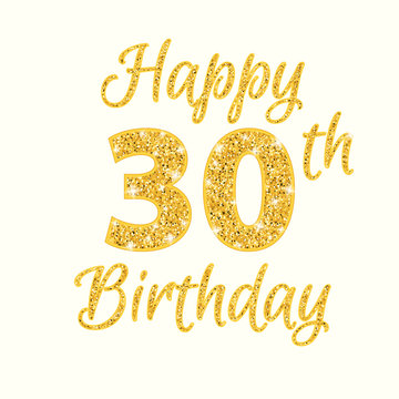 Happy birthday 30th glitter greeting card. Clipart image isolated on white background
