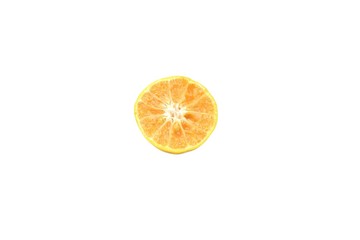 Close up a fresh orange cut in half.