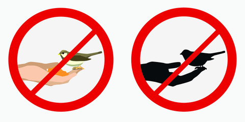 Prohibition sign about a ban on feeding birds. Vector illustration. Flat design. Colour.
