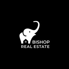 Silhouette Elephant Animal Wildlife with Home Building Real Estate Vector Logo Design