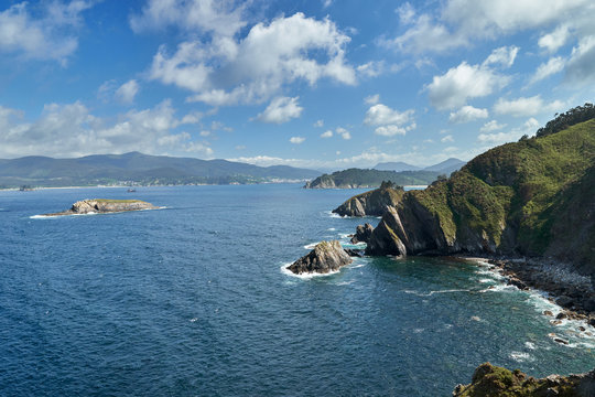 
Galician maritime coast in O vicedo, with cliffs and sunny spring day