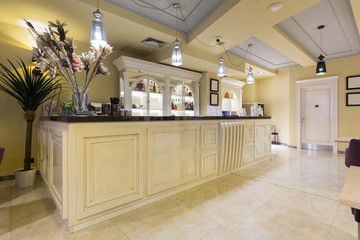 Wooden counter in hotel bar restaurant