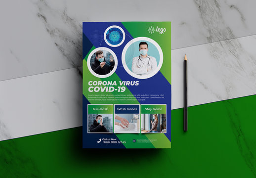 Health Care Medical Flyer Layout with Coronavirus Awareness Tips