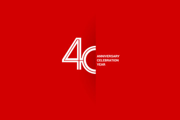 40 years anniversary, minimalist logo jubilee, greeting card. Birthday invitation. White space vector illustration on Red background - Vector