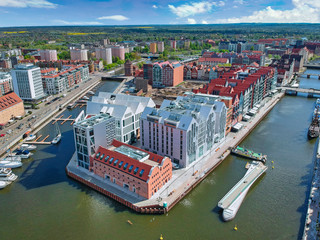 Aerial view of the old town in Gdansk with amazing architecture at summer,  Poland