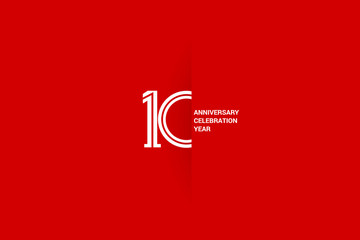 10 years anniversary, minimalist logo jubilee, greeting card. Birthday invitation. White space vector illustration on Red background - Vector