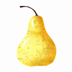 Yellow juicy pear hand-drawn in watercolor. Fruit in the style of realism Isolated on a white background.