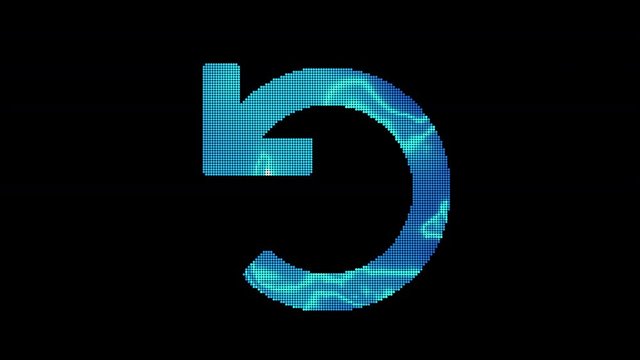 The symbol undo is assembled from small balls. Then it shimmers with blue. It crumbles and disappears. In - Out loop. Alpha channel
