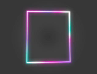 Neon frame with dark grey background, empty room studio ,product display, used for background, advertising.