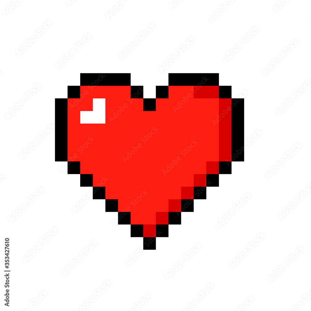 Wall mural Pixel art heart icon. Clipart image isolated on white background