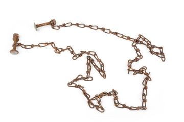 Rusty chain made from wire on a white