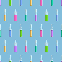 Seamless pattern from ampoules with colored liquid inside