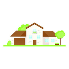 This is a facade of the house is with a garage.  Vector illustration.