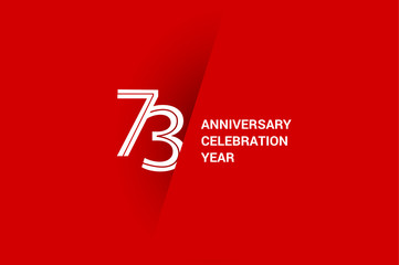 73 years anniversary, minimalist logo jubilee, greeting card. Birthday invitation. White space vector illustration on Red background - Vector