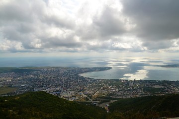 Fototapeta na wymiar Coastal city from a bird's eye view