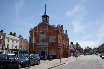 Views of the Town Hall and High Street in Thame, Oxfordshire, UK