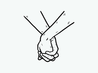 doodle hand of lover holding each other vector illustration sketch hand drawn with black lines isolated on white background