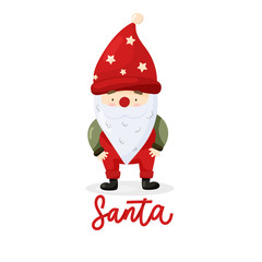 Cartoon Christmas illustrations isolated on white. Funny happy Santa Claus character. For Christmas cards, banners, tags and labels.