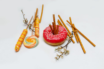 colored donuts on a light background