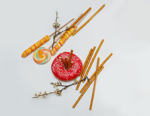 colored donuts on a light background
