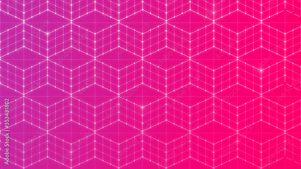 Poster seamless 3d cubes or blocks, data connection network on purple and pink background. abstact geometri