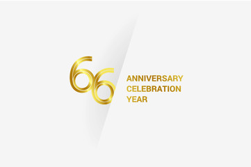 66 year Luxury Golden anniversary, minimalist logo. jubilee, greeting card. Birthday invitation. year sign. Gold space vector illustration on white grey - Vector