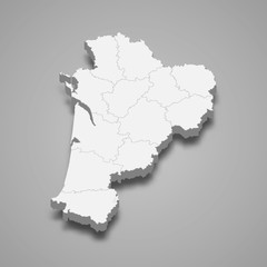 nouvelle aquitaine 3d map region of France Template for your design