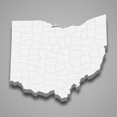 Ohio 3d map state of United States Template for your design