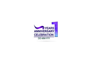 1 year anniversary celebration logotype. anniversary logo with watercolor purple and blue  isolated on white background, vector design for celebration, invitation card, and greeting card-vector