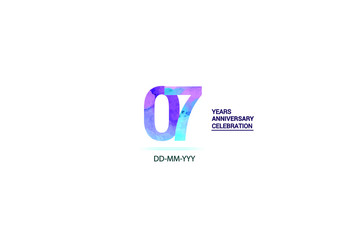 7 years anniversary celebration logotype. anniversary logo with watercolor purple and blue  isolated on white background, vector design for celebration, invitation card, and greeting card-vector