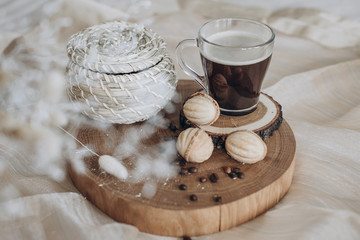 still life with cup of coffee and cookies