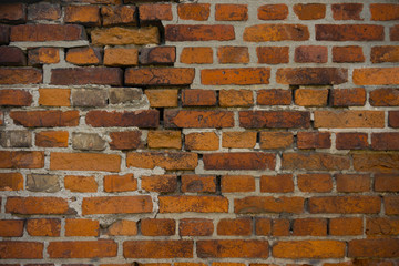 old, frayed yellow brick wall texture, background .  copy space