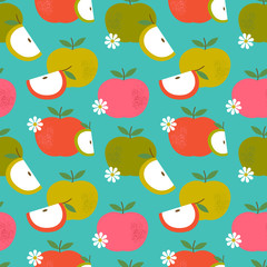 retro seamless apple and flower vector background pattern