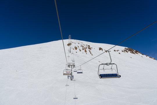 No people climb the ski Doppelmayr lift of Gudauri