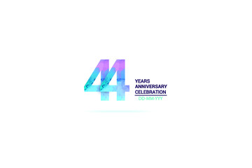 44 years anniversary celebration logotype. anniversary logo with watercolor purple and blue  isolated on white background, vector design for celebration, invitation card, and greeting card-vector