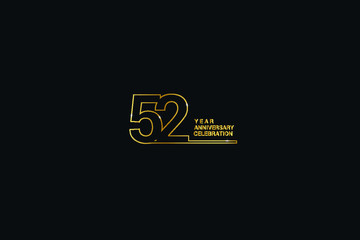 52 years anniversary celebration logotype. anniversary logo with golden and Spark light white color isolated on black background, vector design for celebration, invitation card, and greeting card