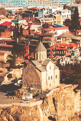 TBILISI, GEORGIA December 17, 2019: Beautiful aerial view of the old part of city in Tbilisi, Georgia