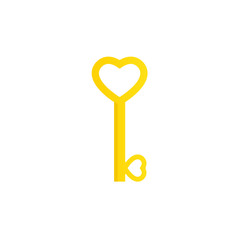 Heart golden skeleton key icon. Clipart image isolated on white background