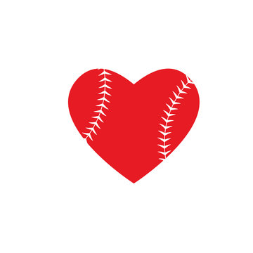 Heart softball ball glyph icon. Clipart image isolated on white background