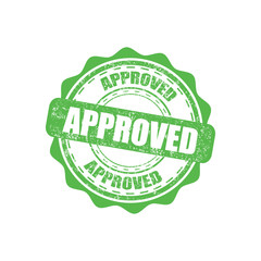 Approved green rubber stamp with grunge in a flat design