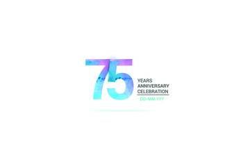 75 years anniversary celebration logotype. anniversary logo with watercolor purple and blue  isolated on white background, vector design for celebration, invitation card, and greeting card-vector