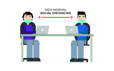 business people in a meeting with new normal and social distancing