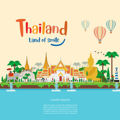 Tropical island. Welcome to Thailand culture and landmarks. Vector illustration