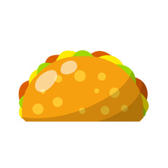 Tacos - National Mexican fast food in tortilla. Traditional Spicy meal with meat and vegetables. Cartoon flat illustration